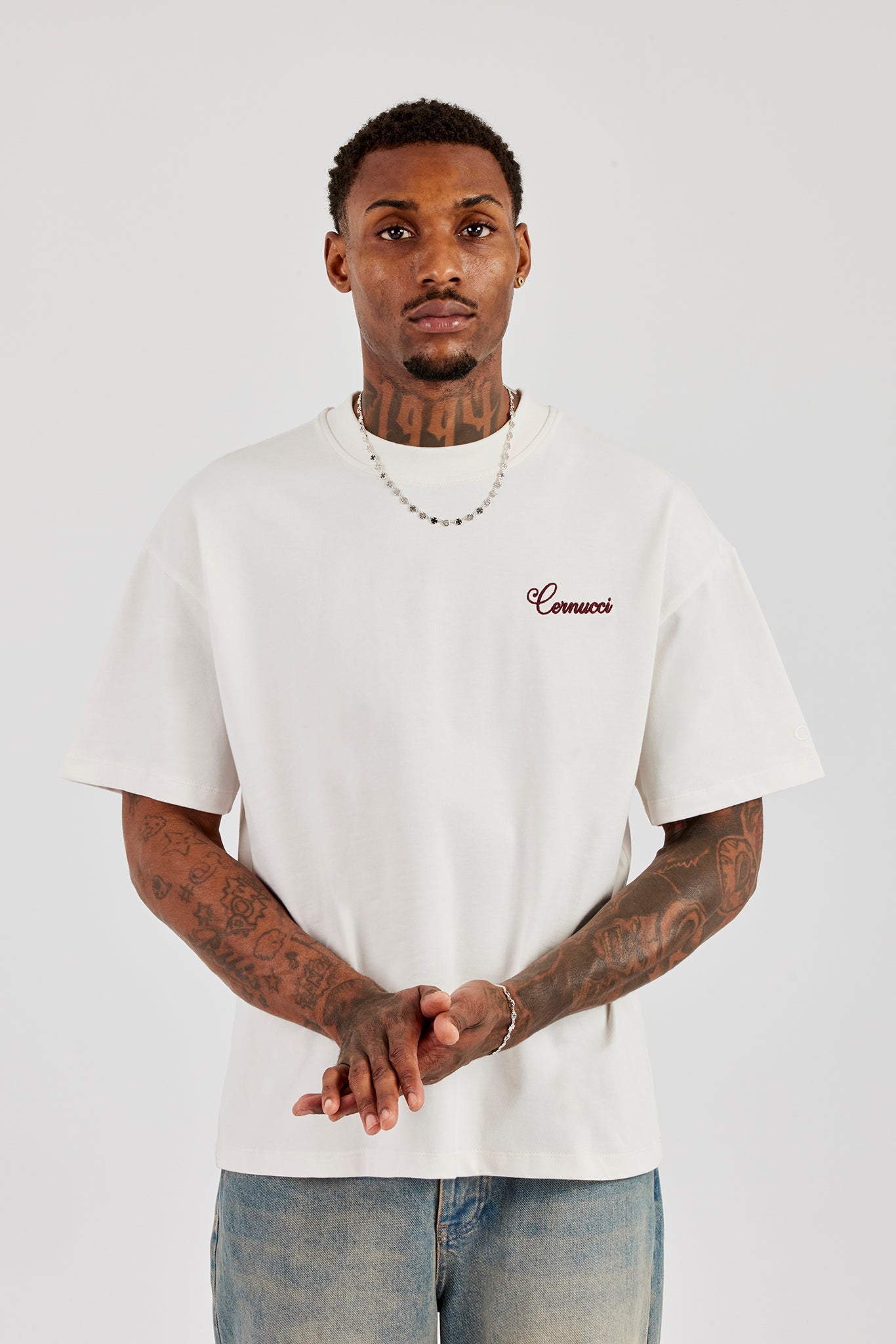 Oversized Contrast Logo T-Shirt - Off White